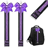 DEEKA 2 PCS Cheer Pin Strap Pin Me Ribbon for Backpack Glitter Cheerleader Keychain Cheer Gifts Bow Holder