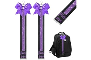 DEEKA 2 PCS Cheer Pin Strap Pin Me Ribbon for Backpack Glitter Cheerleader Keychain Cheer Gifts Bow Holder