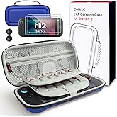 CoBak Large Capacity Carrying Case for Nintendo Switch 2 (2025) - 3 in 1 Accessories Bundle with 2 Screen Protectors, Thumb Grip Caps, 24 Game Cartridges, Hard Shell Portable Travel Pouch, Blue