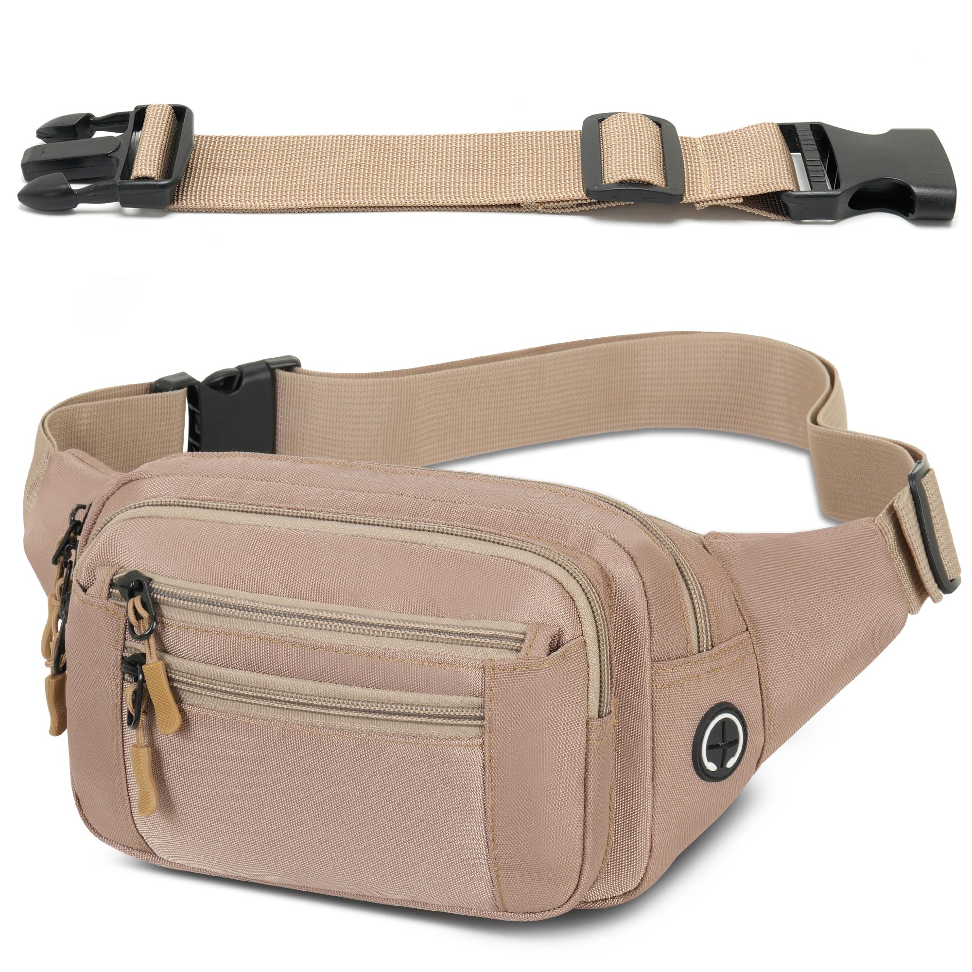 Bumbags Waist Fanny Pack Fashion Bum Bag with 30cm Extended Belt for Dog Walking Climbing Hiking Travel Cycling Girls Ladies Men Women (Khaki)