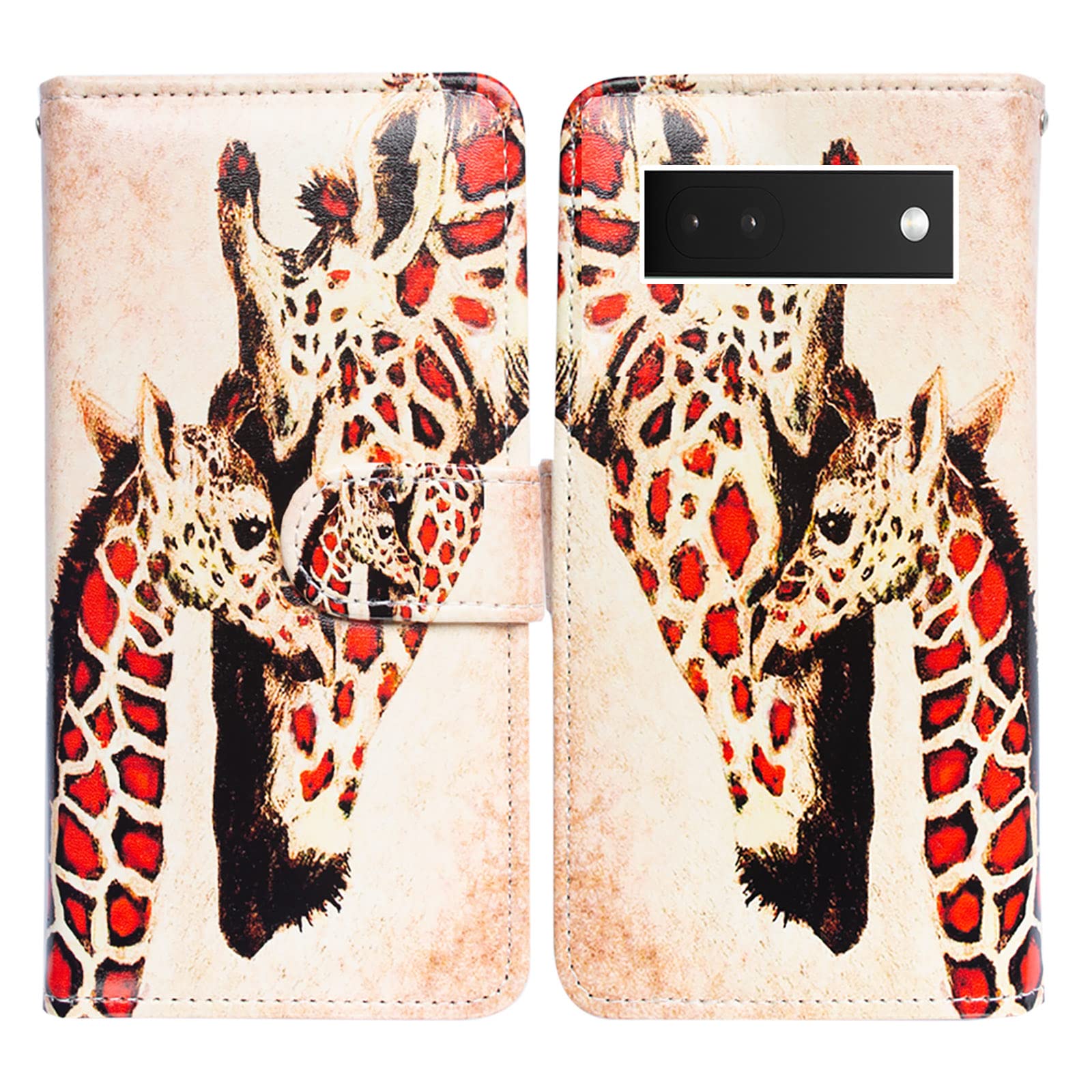 Bcov Pixel 6a Case, Giraffe Mother Baby Leather Flip Phone Case Wallet Cover with Card Slot Holder Kickstand For Google Pixel 6a