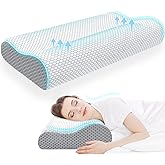 CloudBliss Memory Foam Pillow, Ergonomic Neck Contour Cervical Pillow for Back and Shoulder Pain, Orthopedic Pillow for Neck Pain Relief, for Sleeping Side, Back, Stomach Sleepers - Grey, Queen