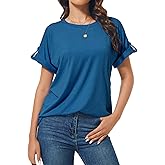 MAXTOOA Womens Short Sleeve Summer Tops Crew Neck Casual Loose Fit Shirts 2025 Trendy Blouses Basic Tee Valentine's Day Gifts