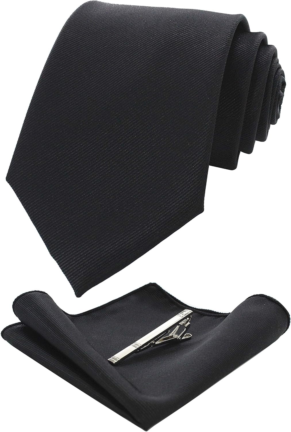 RBOCOTT Black Silk Tie and Pocket Square, Necktie Tie Clip Set for Men (13), general