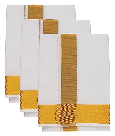 Men's White Dhoti 3.6 Meter double dhoti, cotton 3 Piece pack,Color White