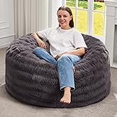 Hobestluk Bean Bag Chairs Beanbag Chair with Filler Adult Bean Bags with Fluffy Ripple Cover, Giant Bean Bag Chairs for Adults (Dark Grey, 3FT - 36" x 36" x 22")