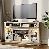 ChicHabitat LED Entertainment Center for 75 inch TV, Farmhouse TV Stand with Storage, Adjustable Shelves and Glass Doors, Media Console, TV Cabinet, TV Consoles for Living Room- Light Grey