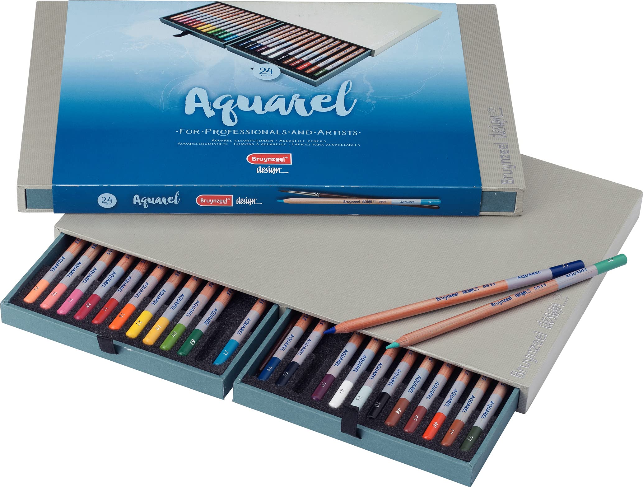 Bruynzeel Design Professional Watercolor Pencils Set of 24 + Brush | Water-Soluble Artists Pencils for Drawing, Coloring & Painting