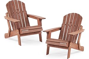 SOLIWOOD Oversize Wooden Outdoor Folding Adirondack Chair Set of 2 with Pre-Assembled BackRest & SeatBoard, Wood Patio Chair for Garden Backyard Porch Pool Deck Firepit