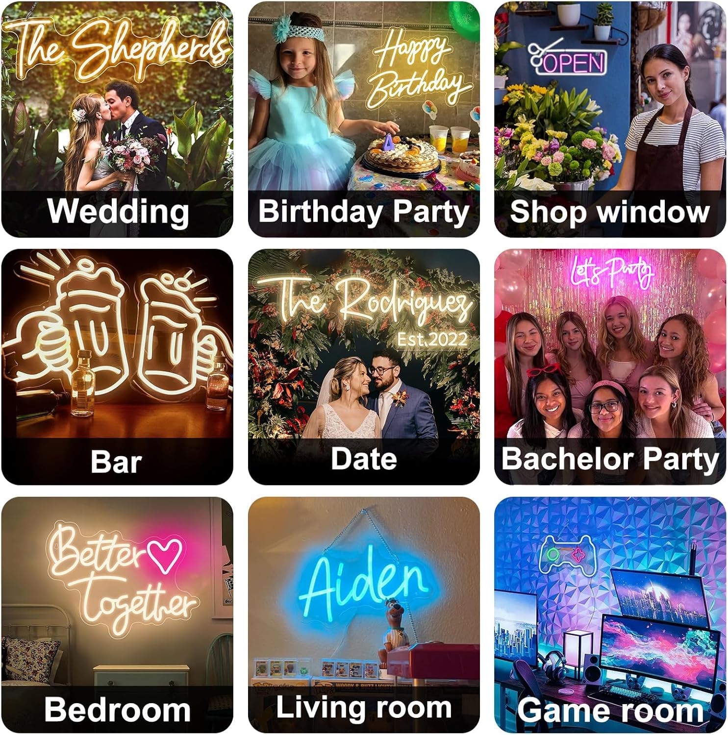 Neon Schild Personalisiert, LED Namensschild Leuchtreklame mit 12 Farboptionen Anpassbar für Hochzeit Geburtstag Party Bar Salon Gaming Zimmer Wanddeko Schlafzimmer (20-140cm Länge) 5