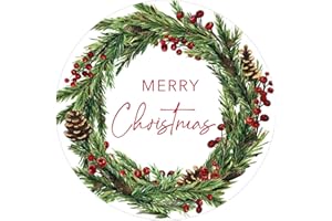 Anwyll Christmas Gift Stickers - 120Pcs 2Inch Merry Christmas Sticker Envelope Seals Labels Stickers Self Adhesive Wreath Holly Xmas Gift Sticker Happy Holidays Label for Cards Gifts Presents Decor