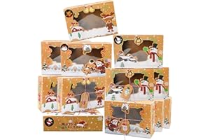 ZMCINER 12 PCS Christmas Cookie Boxes with Window Christmas Bakery Boxes Treat Boxes Baking Boxes for Gift Giving for Pastries, Cupcakes, Brownies, Brown Kraft Bakery Boxes 8.75 x 5.75 x 2.75 Inches