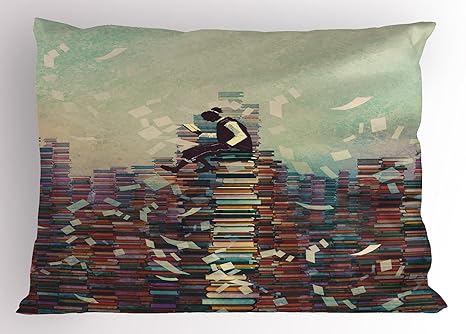 Buy Lunarable Fantasy Pillow Sham Man Sitting On Top Of Book Pile