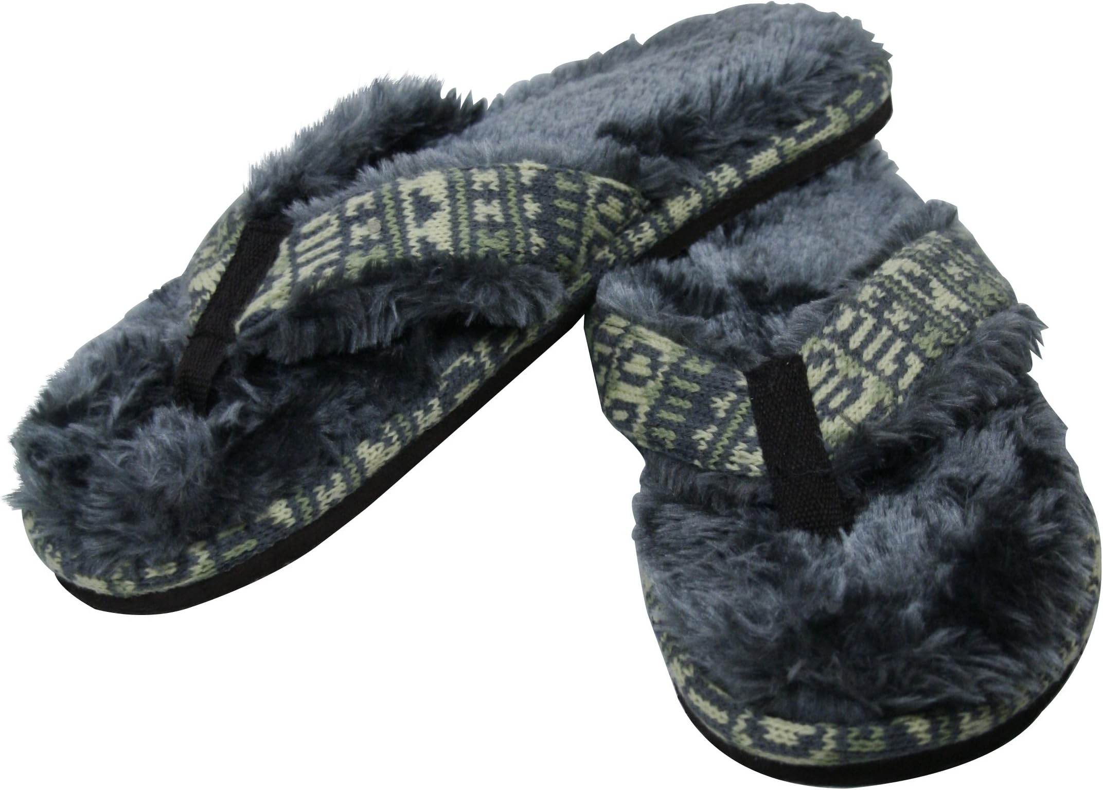 Minx Stratus Sandals with Faux Fur - Charcoal Grey Sole, Grey Fur, Yellow Aztec Colorway