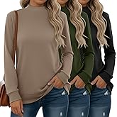Oakgarden 3 Pack Women's Mock Turtleneck Sweatshirts Long Sleeve Cotton Pullover Shirts Tunic Lightweight Loose Casual Tops