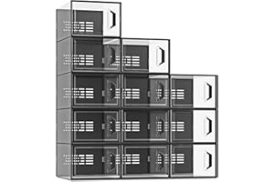 SEE SPRING X-Large Shoe Storage Box Fit Size 11, Clear Plastic Stackable Shoe Organizer for Closet, Space Saving Sneaker Shoe Rack Containers Bins Holders for Entryway, Under Bed, 12 Pack Black