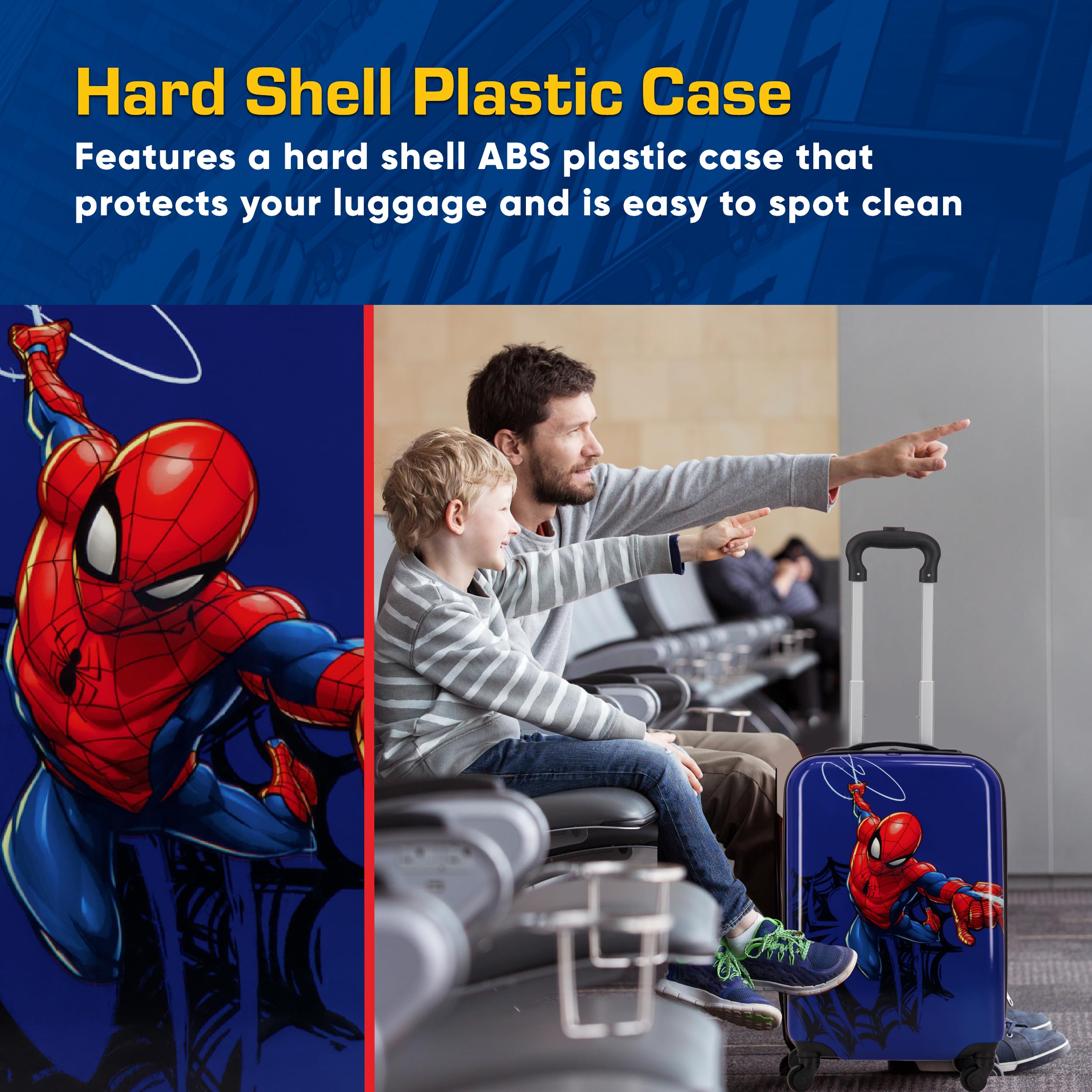 FUL Unisex Kid's Marvel Spider-Man Carry On Luggage, Hardshell Rolling Suitcase with Spinner Wheels, Blue, 21 Inch