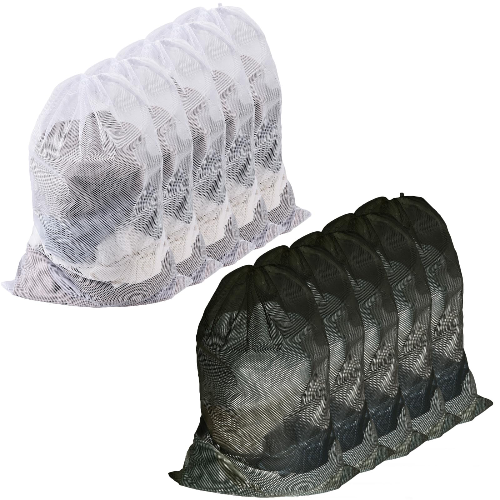 Photo 1 of 10-Pack Mesh Laundry Bags, 24 × 36 Inch Heavy-Duty Drawstring Mesh Bag Set (5 Black & 5 White) – Large Wash Bags for College, Dorm, Travel, Family & Apartment Use