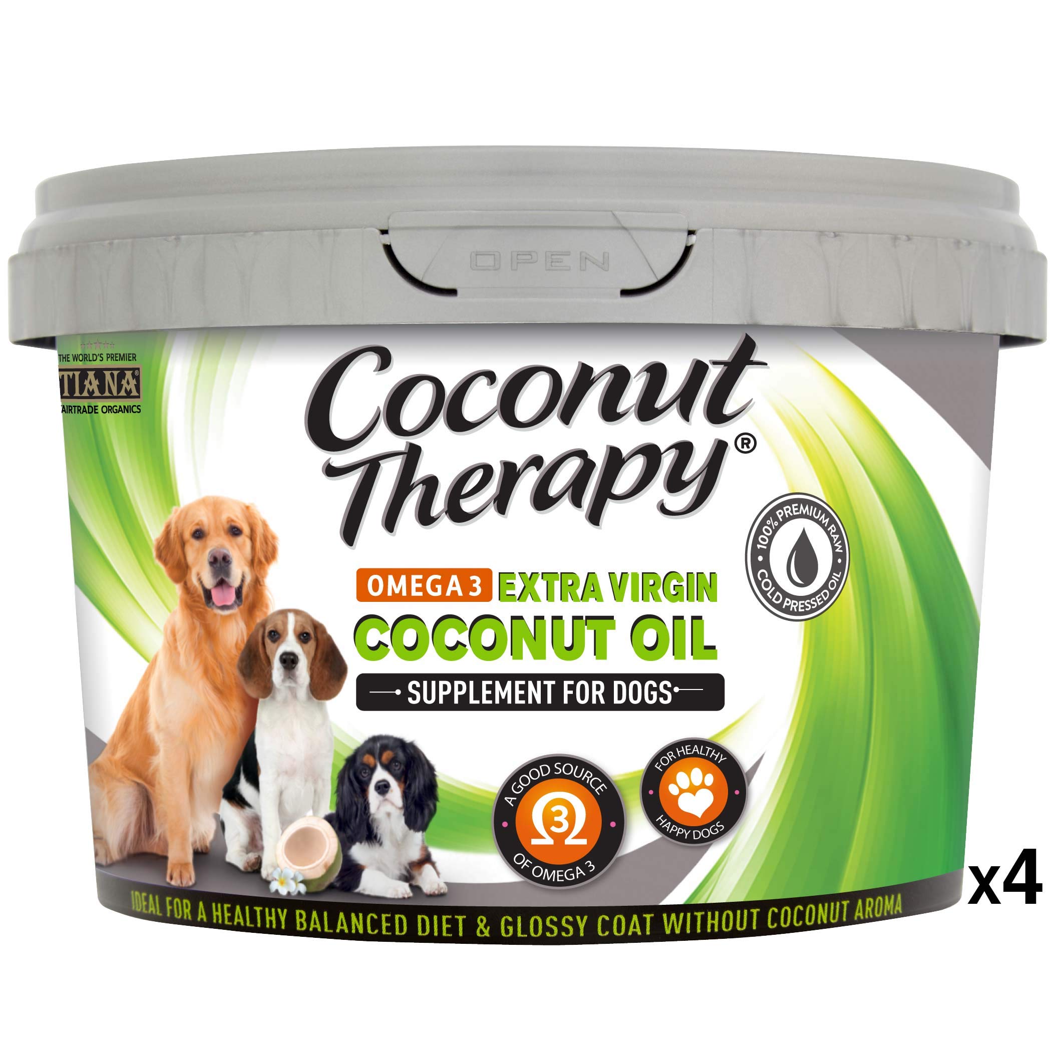 TIANA Coconut Therapy® Omega-3 Supplement for Dogs 500ml (Pack of 4) – Plant-Based Coconut Oil & Hempseed Oil – Vegan, Natural Support for Coat, Skin, Joints, Digestion & Immunity