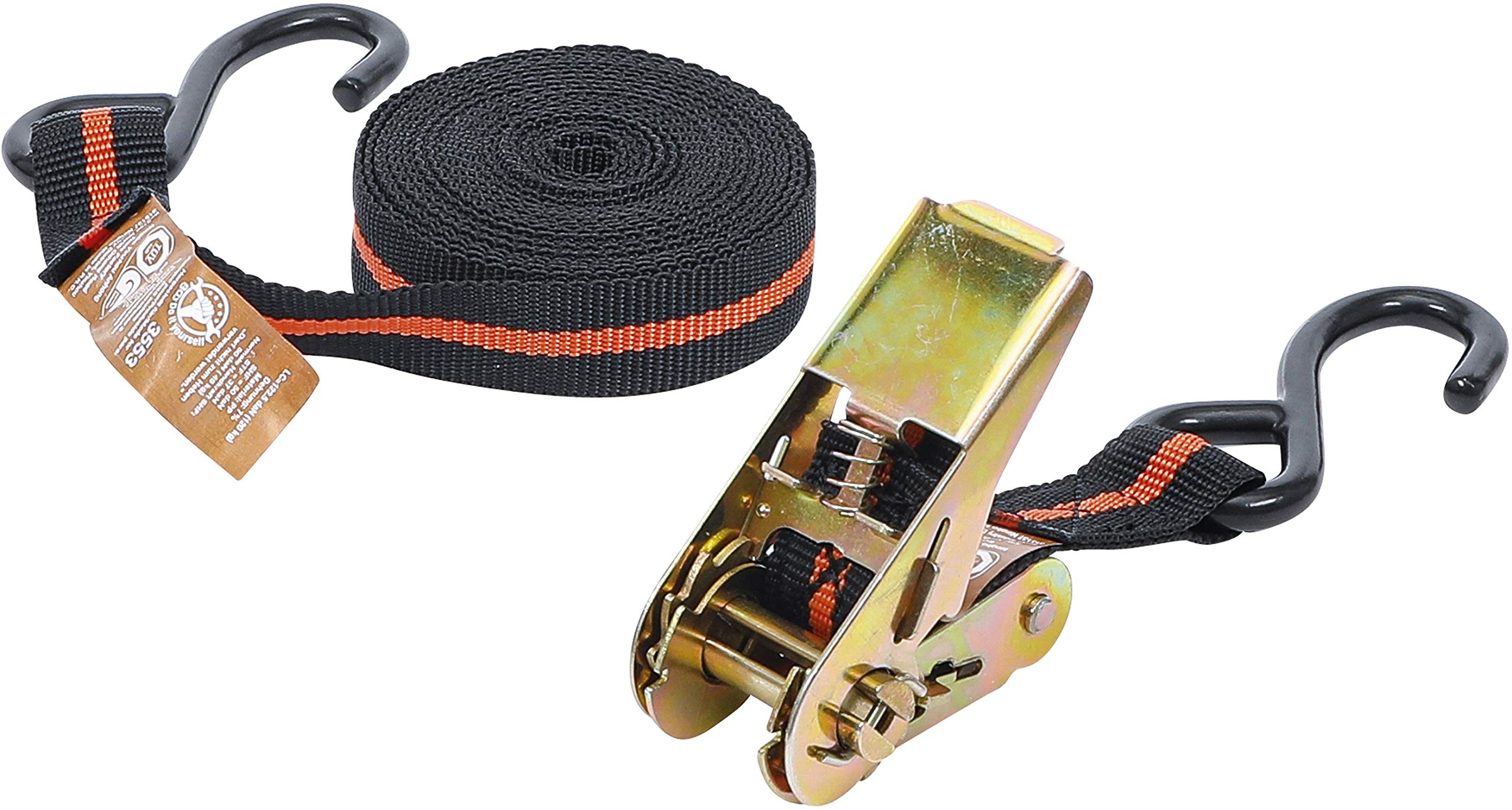 BGS Diy 3553 | Ratchet Tie Down Strap | with 2 solid Hooks | 5 m x 24 mm