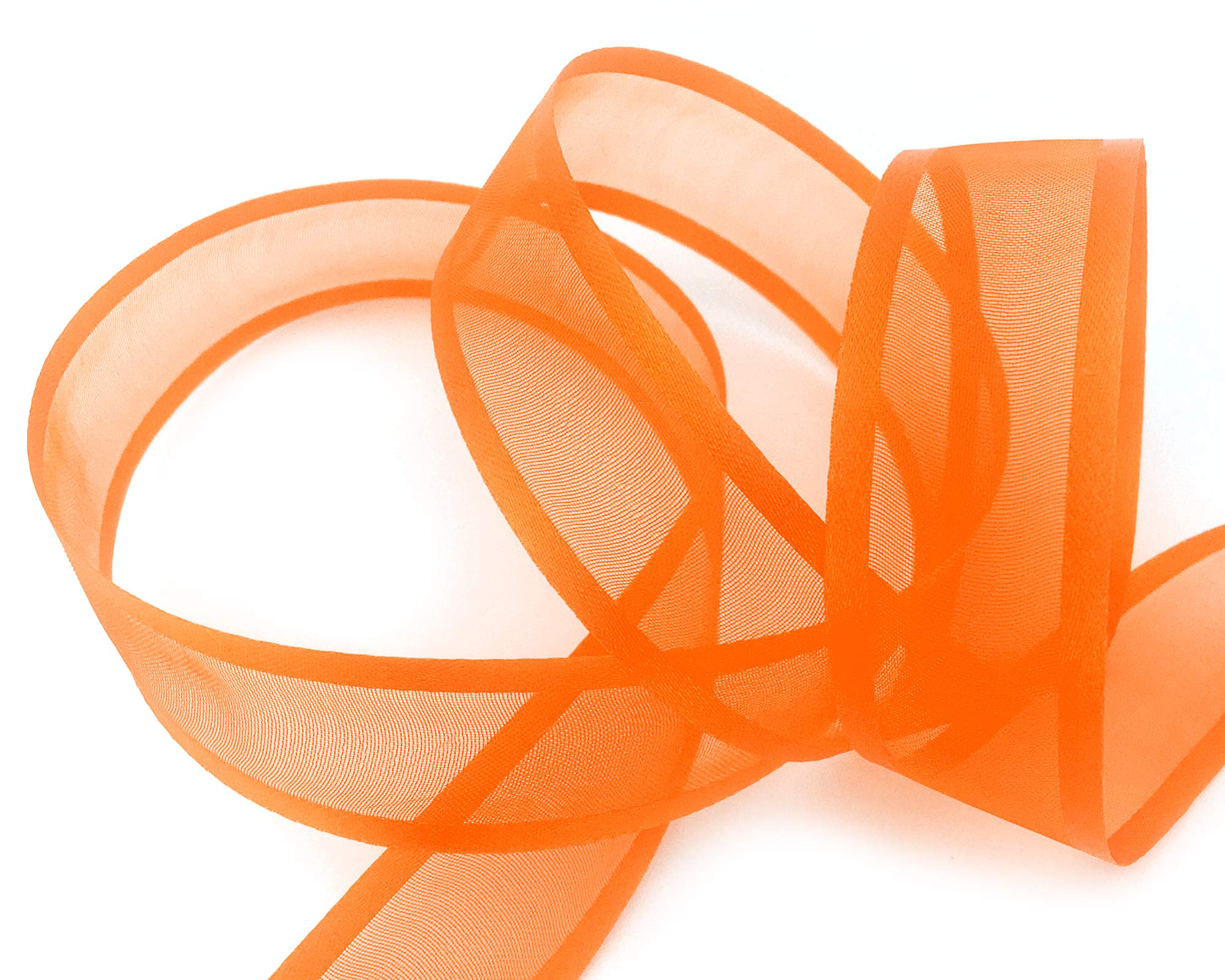 finemark 25 m x 25 mm Chiffon Ribbon with Orange Satin Edge (34) Sheer Sheer Chiffon Decorative Ribbon Shiny Wireless Organza