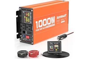Joemnwart 1000W/2000W(Peak) Power Inverter DC 12V to 110V AC with LCD Display, Remote Control, 2 AC Outlets, Fast Charging US