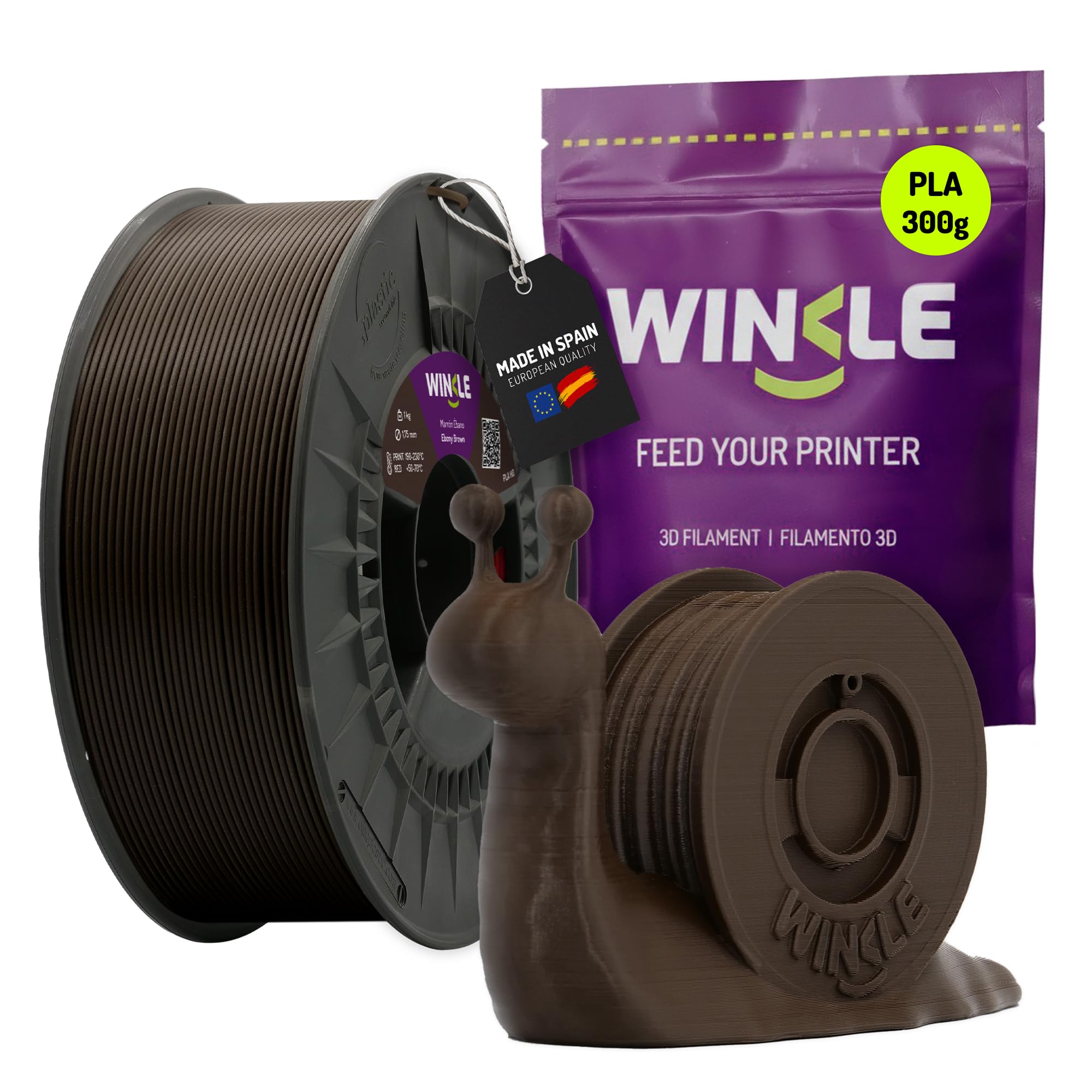 Winkle PLA Filament | PLA 1.75mm | Printing Filament | 3D Printer | 3D Filament | Ebony Brown | 300g Spool