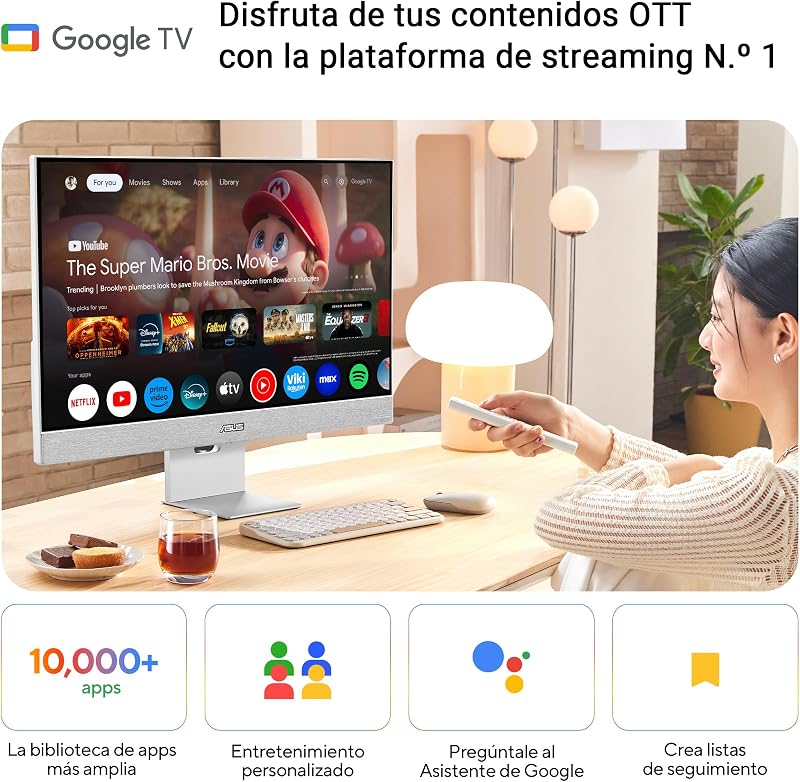 ASUS ZenScreen Smart MS27UC - Monitor IPS UHD de 27 polegadas (3840 x 2160) com 99% sRGB, Google TV, colunas Harman Kardon, USB Type-C (90 W PD), HDMI, DisplayPort, hub USB