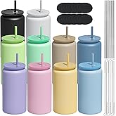 UIRZOTN 10Pack Glass Cups with Lids and Straws, 16oz Stainless Steels Cups, Beer Cups, Iced Coffee Cups, Smoothie Cups, Drinking Cups, Green (Textured Matte Finish, Not Sublimatable)