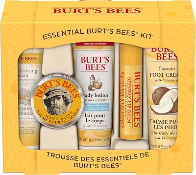 Burt's Bees Essential Gift Set 5 Travel Size Lip Balm Hand Salve Lotion Cream