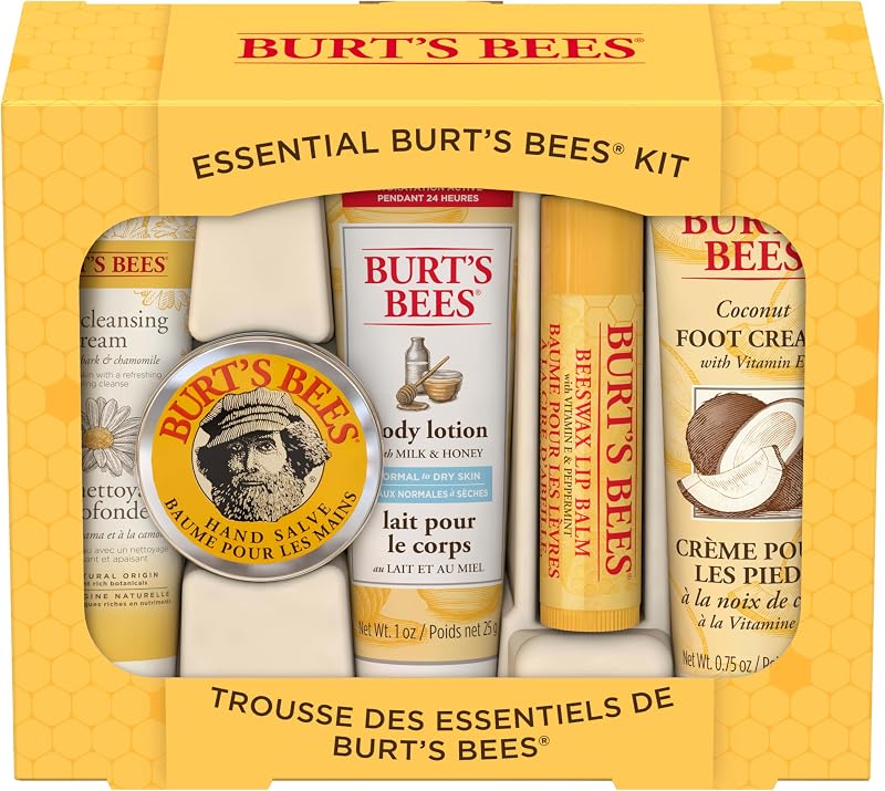 Burt's Bees Essential Gift Set 5 Travel Size Lip Balm Hand Salve Lotion Cream