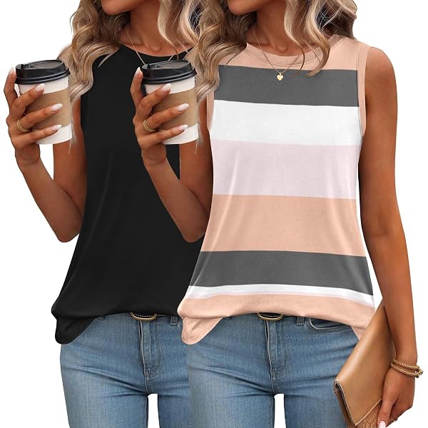 Camisetas Sin Mangas Para Mujer - Pack De 2, Cuello Redondo, Holgadas, Ideales Para Entrenar Y Diario