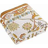 XIBLC Fall Throw Blanket for Couch, Brown Boho Decorative Throw Blanket, 100% Cotton Muslin Breathable Woven Farmhouse Blankets Quilt, 50"x60" Reversible Lightweight Blankets Bohemian Throw Quilt