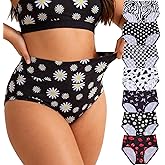 WhilyeePam Women's Underwear Plus Size Briefs XL-5XL High Waisted Panties Ladies Underwear 7 Pack Mixed Prints Undies