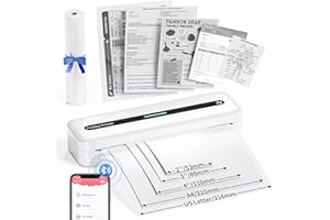 COLORWING M832 Portable Printers Wireless for Travel, 300DPI Mini Compact Inkless Printer, Thermal Bluetooth Printer Compatible with Android and iOS Smartphone & Tablet & Laptop - White