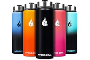 HYDRO CELL Stainless Steel Insulated Water Bottle with Straw - For Cold & Hot Drinks - Metal Vacuum Flask with Screw Cap and Modern Leakproof Sport Thermos for Adults (Black 24oz)