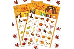 BAYLAY Thanksgiving Bingo Game- 24 Players Bingo Crads for School Classroom Family Birthday Party Activities