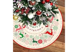 FLYINTOYS Merry Christmas 48 inches Tree Skirt Snow White Christmas Tree Mat with Snowflake Reindeer for Christmas Decorations Holiday Party Indoor Outdoor Home Decor (Christmas Elk)
