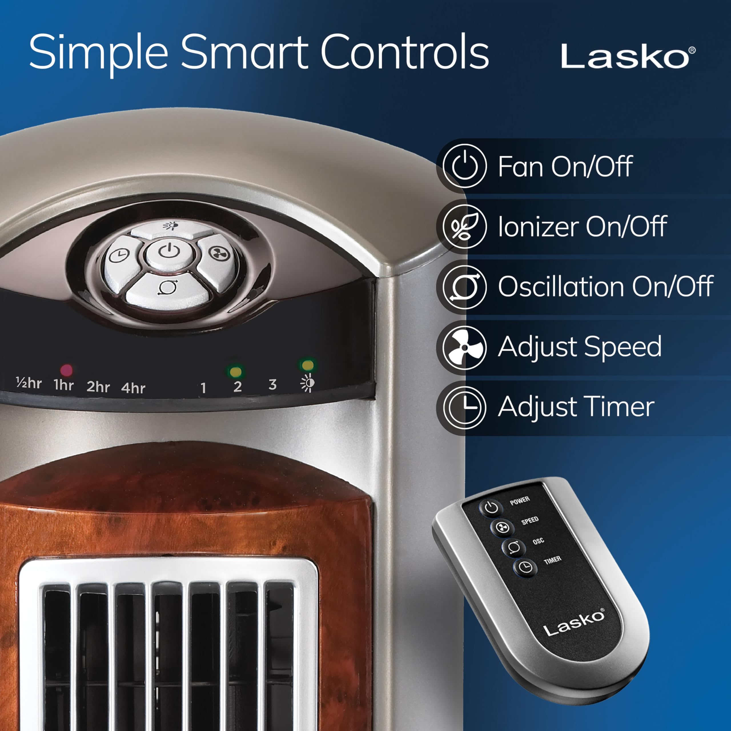 Lasko Oscillating Tower Fan with Remote, Quiet Floor Fans for Bedroom, 42