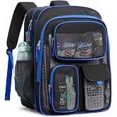 PACKISM Mesh Backpack for School - 18 Inch Extra Large Mesh Bookbag Age 12+ | Black and Blue Colorblock, Heavy Duty Mesh, 2 Large Compartments, Fit 16" Laptop, 900D Oxford Base, Padded Straps and Back