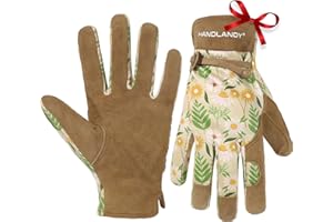 HANDLANDY Gardening Gloves for Women, Breathable Ladies Leather Garden Yard Gloves Best Gift for Gardeners