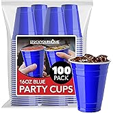 Stock Your Home Blue Plastic Cups Disposable, 16oz (100 Count) Heavy-Duty, Large Party Cup Pack Bulk Pack for Drinking Punch, Soda, Wine, Beer, 4th of July, Halloween