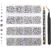 6540PCS Silver Resin Flat Back Pearls Rhinestones,Mixed Size 2/3/4/5/6/8/10mm Half Round Pearl Beads Nail Gems Rhinestone with Tweezers and Picker Pencil for Crafts Nail DIY Decoration