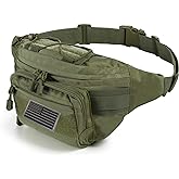 FRTKK Tactical Fanny Pack Military Waist Bag Pack with USA Flag Patch Utility Hip Pack with Adjustable Strap for Outdoors Fishing Cycling Camping Hiking Dog Walking (Army green 2)