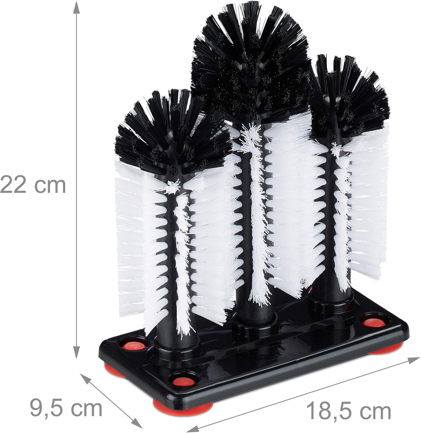 Relaxdays Glass Cleaning Brushes, 3 Scrubber Heads, Suction Cups, Bar, Party, H x W x D: 22 x 18.5 x 9.5cm, Black/White - Image 5