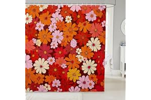 Feelyou 60S 70S Groovy Shower Curtain Kids Retro Hippie Flower Bathroom Shower Curtain Set Vintage Boho Plant Floral Bath Curtain Botanical Blossom Colorful Bathroom Accessories 72"x78"