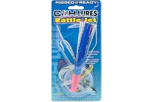 C&H LURES C&H Rattle Jet Trolling Lure – Rigged & Ready with Mustad Hook, AFW Swivel, Grand Slam Mono Line – 6 ft Skirted Saltwater Fishing Lure for Offshore & Big Game