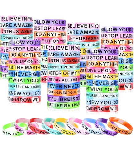 Lot De 12 Bracelets Silicone Motivation – Citations Positives – Cadeau Pour Tous Âges, Couleurs Variées