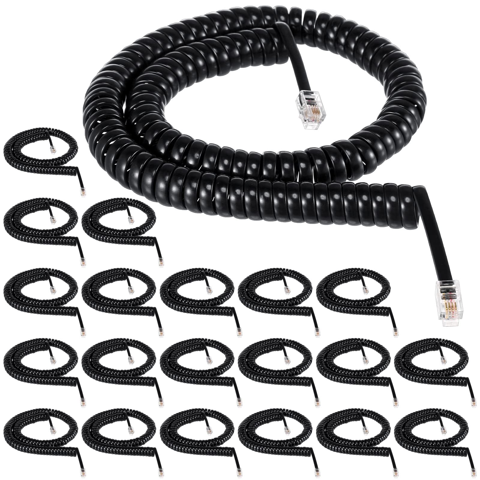 Photo 1 of Kanayu 20 Pack Black Phone Handset Cord 12ft Telephone Cord for Landline Coiled Phone Wire Bulk for Use with All Landline Telephone Line Replacement Cable Accessory