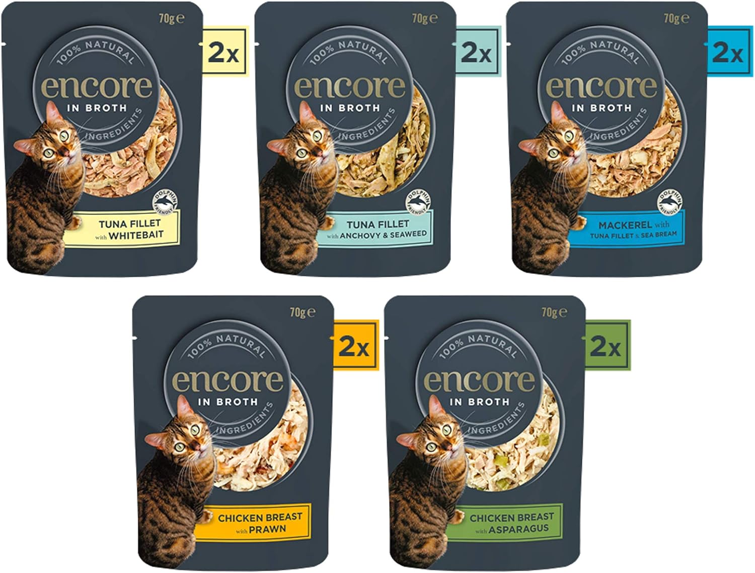 Encore 100 Percent Natural Wet Cat Food Pouch, Chicken and Fish Selection in Broth, 50g Pouch (Pack of 40 pouches) - Image 3